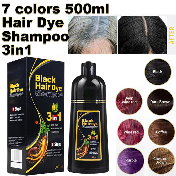 Shampoo tingido de preto 3 em 1 Condicionador, Shampoo e hidratante